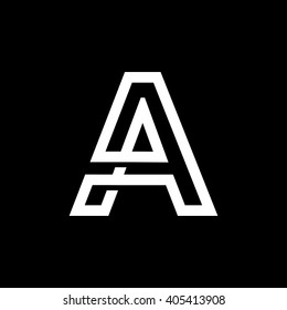 Capital letter A. From the white interwoven strips on a black background. Template for emblem, logos and monograms.