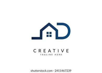 Capital letter AD home logo vector icon.