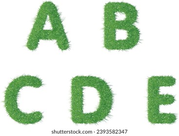 Capital letter A B C D E texture green grass vector illustration