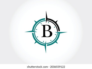 Capital letter B with Creative Compass Concept Logo Design Template. Compass logo sign symbol. Modern vector logo design for business and company identity.