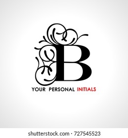 Capital letter B . Decorated with vegetable ornament. Template for your logo, emblems, monograms, initials