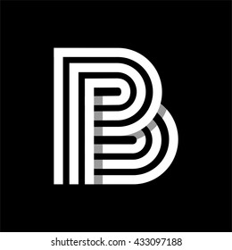 Capital letter B. Made of of three white stripes Overlapping with shadows. Logo, monogram, emblem trendy design.