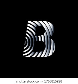 Capital letter B with metallic texture on black background, editable vector