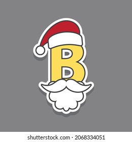 capital letter b with red santa's hat and christmas design elements isolated on grey background.