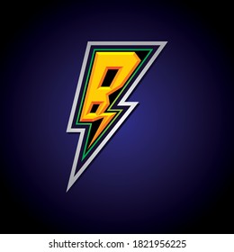 Capital letter B with thunderbolt and embossed effect. Initial logo of gaming, esports, identity, modern sign and symbol.