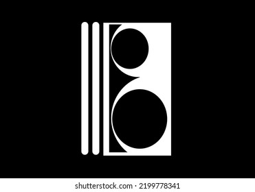 Letra mayúscula B. de tira entrelazada blanca sobre un fondo negro. Plantillas para emblemas, logotipos