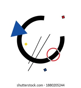 Letra mayúscula "C" compuesta de formas geométricas simples, en estilo suprematismo, inspirada en pinturas de Kazimir Malevich y Wassily Kandinsky