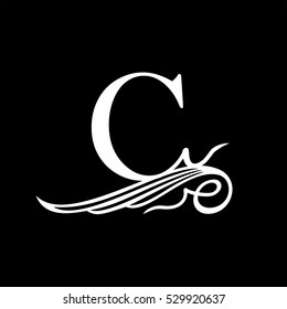 Capital Letter C for Monograms, Emblems and Logos. Beautiful Filigree Font. Is at Conceptual wing or waves