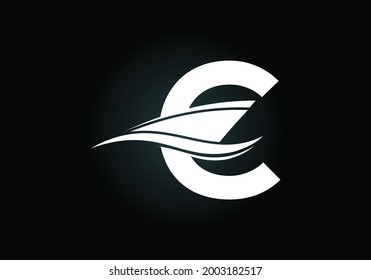 Capital letter C with the ship, cruise, or boat logo design template, Yacht icon sign symbol with ocean waves vector illustration