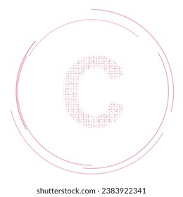 The capital letter C symbol filled with pink dots. Pointillism style. Vector illustration on white background