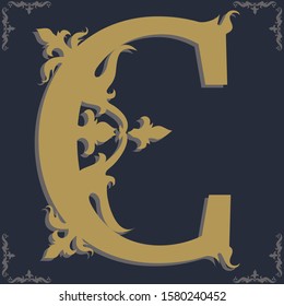 Capital letter C. Vintage style. For personality, initials, packaging, books, decor.