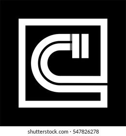 Capital letter C From white stripe enclosed in a square . Overlapping with shadows monogram, logo, emblem. Trendy design.