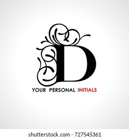 Capital letter D . Decorated with vegetable ornament. Template for your logo, emblems, monograms, initials