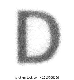 Capital letter D from fine lines like a sketch drawn with pencil. Vector.
