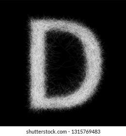 Capital letter D from fine lines like a sketch drawn with pencil. Vector.
