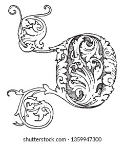 A capital letter D in Gothic uncial, vintage line drawing or engraving illustration