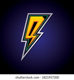 Capital letter D with thunderbolt and embossed effect. Single alphabet for initial logo of gaming, esports, identity, modern sign and symbol.