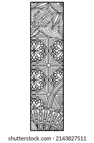 capital letter I decorated with mandalas and geometric figures on a white background for coloring, vector, coloring pages