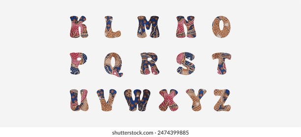 Capital Letter Design from batik. Letters K,L,M,N,O,P,Q,R,S,T,U,V,W,X,Y,Z. Letters with Batik design.