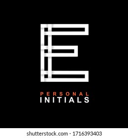 Capital letter E. Created from interwoven white stripes with shadows on a black background. Template for creating logo, emblems, monograms, personal initials, corporate identity. Vector