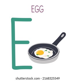 Capital letter E of English childish alphabet with egg. Cute kids font for kindergarten and school education. 