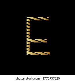 Capital letter E with golden metal appearance editable vector