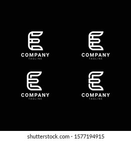 Capital letter E. Modern set for monograms, logos, emblems, initials. Made of white stripes Overlapping