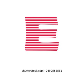 
Capital letter E with red and white horizontal pattern isolated on a white background. Alphabet, design, graphic, education, element, illustration, kindergarten,  preschool, workbook and vector. 