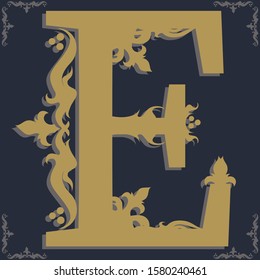 Capital letter E. Vintage style. For personality, initials, packaging, books, decor.