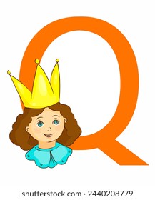 The capital letter of the English alphabet with a picture from the Alphabet set for children. Vector on a white background.