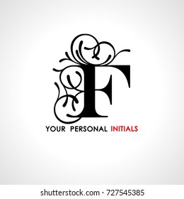 Capital letter F . Decorated with vegetable ornament. Template for your logo, emblems, monograms, initials