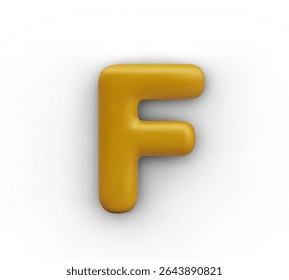 Capital letter F in festive 3D style. Golden element of alphabet on white background. Isolated object for decorative text compositions, greeting concepts