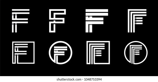 Capital letter F. Modern set for monograms, logos, emblems, initials. Made of white stripes Overlapping with shadows