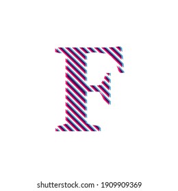 Capital letter F, letter in purple embroidered fabric 