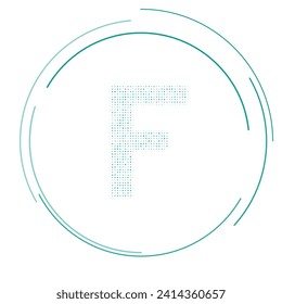 The capital letter F symbol filled with teal dots. Pointillism style. Vector illustration on white background