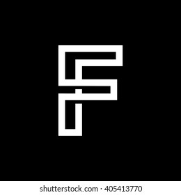 Capital letter F. From the white interwoven strips on a black background. Template for emblem, logos and monograms.