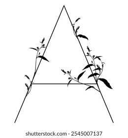 Letra maiúscula A com motivos florais. Alfabeto botânico com ervas e flores silvestres. Ramos florescentes da planta Polygonum. Knotweed ou Smartweed flor. Silhueta preta sobre fundo branco.