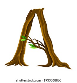 Capital Letter A as Forest Alphabet Symbol Arranged from Tree Trunk and Branches Vector Illustration