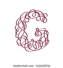 capital letter "g" in the form of tangled curved lines. vector image.