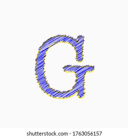 Capital letter G, sewing blue thread, editable vector