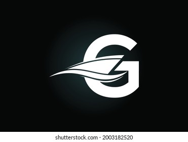 Capital letter G with the ship, cruise, or boat logo design template, Yacht icon sign symbol with ocean waves vector illustration