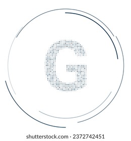 The capital letter G symbol filled with dark blue dots. Pointillism style. Vector illustration on white background