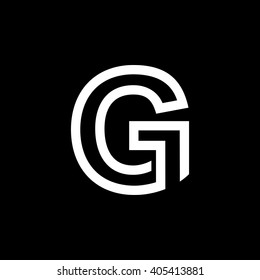 Capital letter G. From the white interwoven strips on a black background. Template for emblem, logos and monograms.