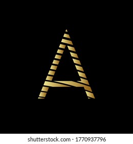 Capital letter A with golden metal appearance editable vector