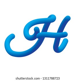 Capital letter H in cursive font with tube shape