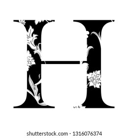 Capital Letter H. Capital letter with flourish design. Illuminated letter