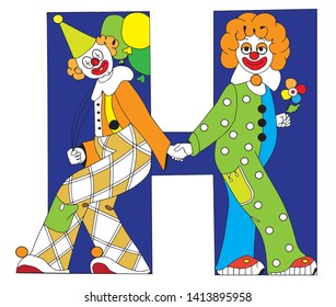 The capital letter H with funny clowns will decorate the illustration and congratulations!