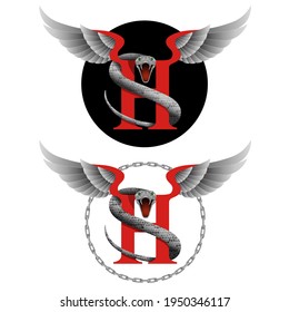 Capital Letter H with snake for monogram,logo, set templates. Vector concept emblem,icon,symbol
