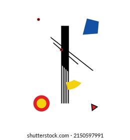 Letra mayúscula "I" compuesta por formas geométricas simples, en estilo suprematismo, inspiradas en pinturas de Kazimir Malevich y Wassily Kandinsky