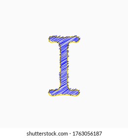 Capital letter I, sewing blue thread, editable vector